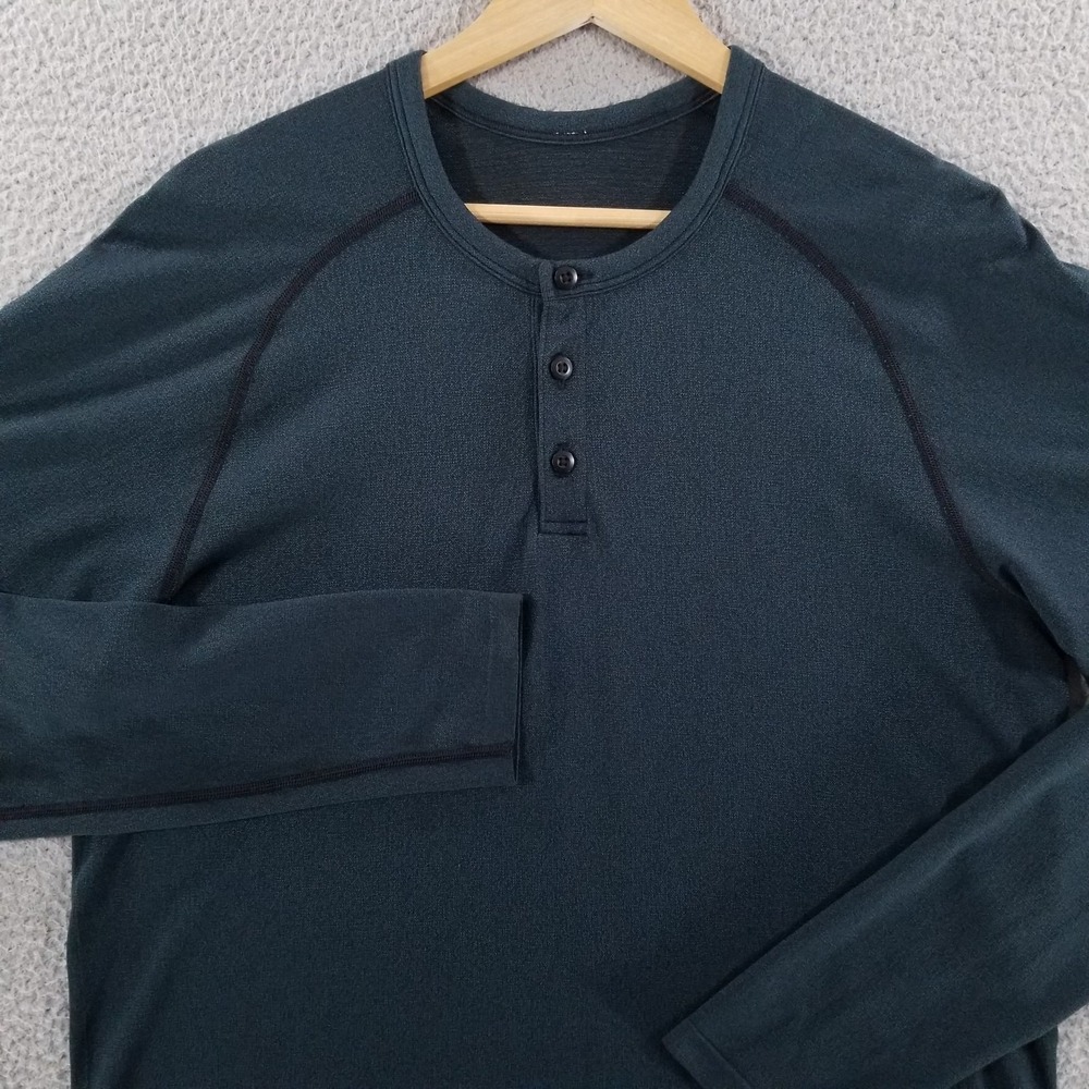 Lululemon Shirt Mens Large Blue Metal Vent Tech Henley Long Sleeve Training